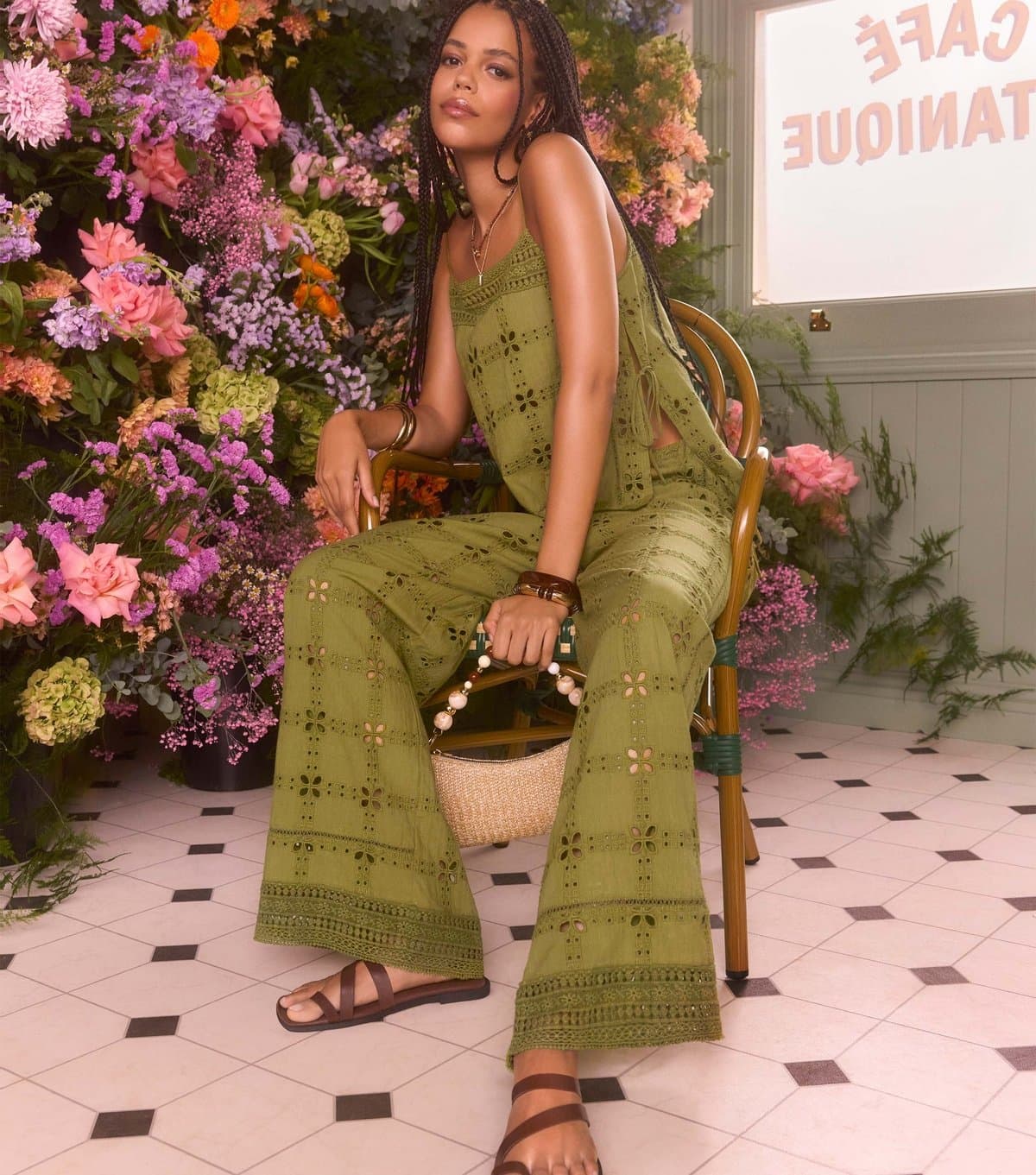 New Look Women's Green Cutwork Wide Leg Trousers New Look