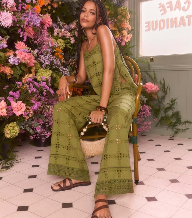 New Look Women's Green Cutwork Wide Leg Trousers New Look - 2