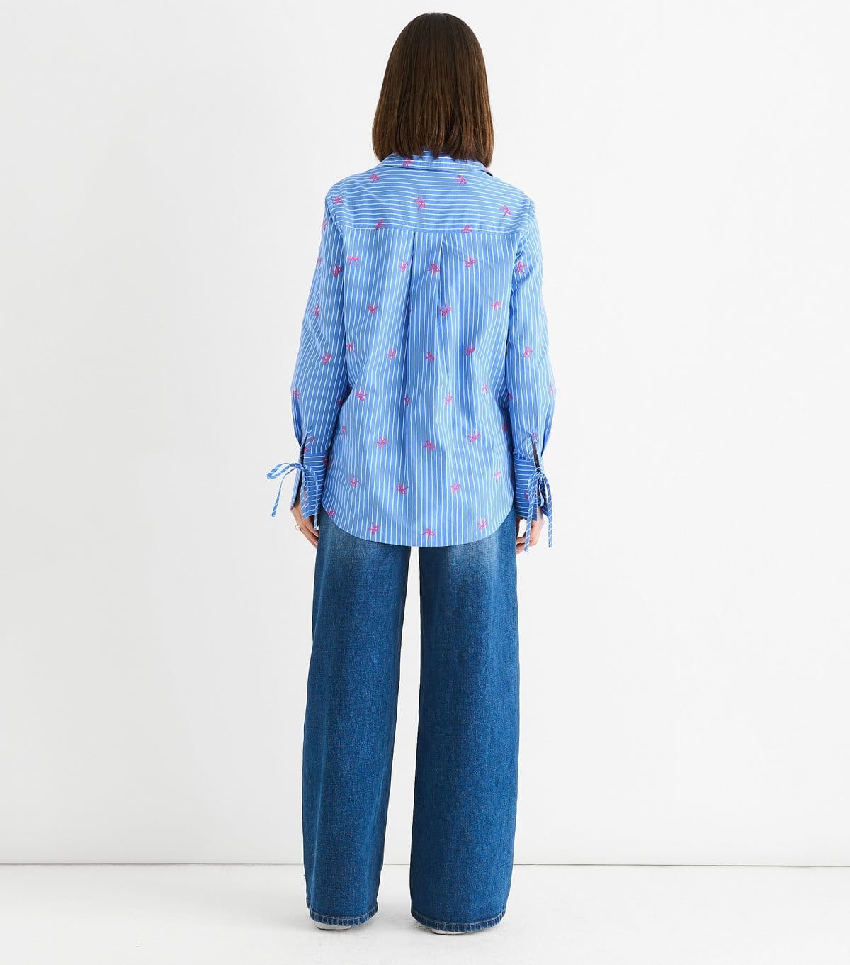 Gini London Women's Blue Striped Bow Embroidered Shirt Gini London New Look - 4