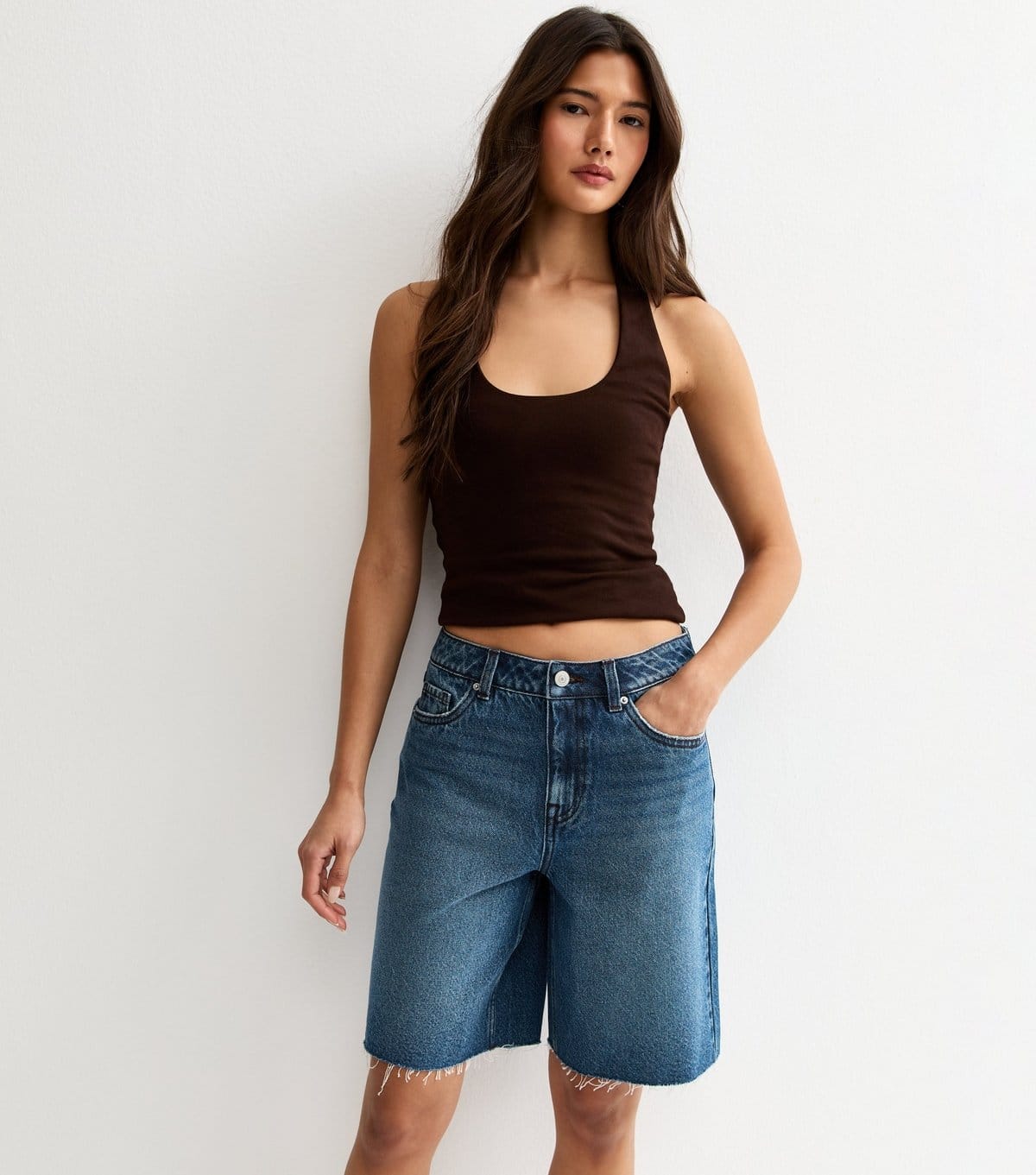 New Look Women's Blue Denim Cut Off Bermuda Shorts New Look - 4