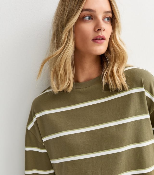 New Look Women's Green Striped Long Sleeve Top New Look - 2