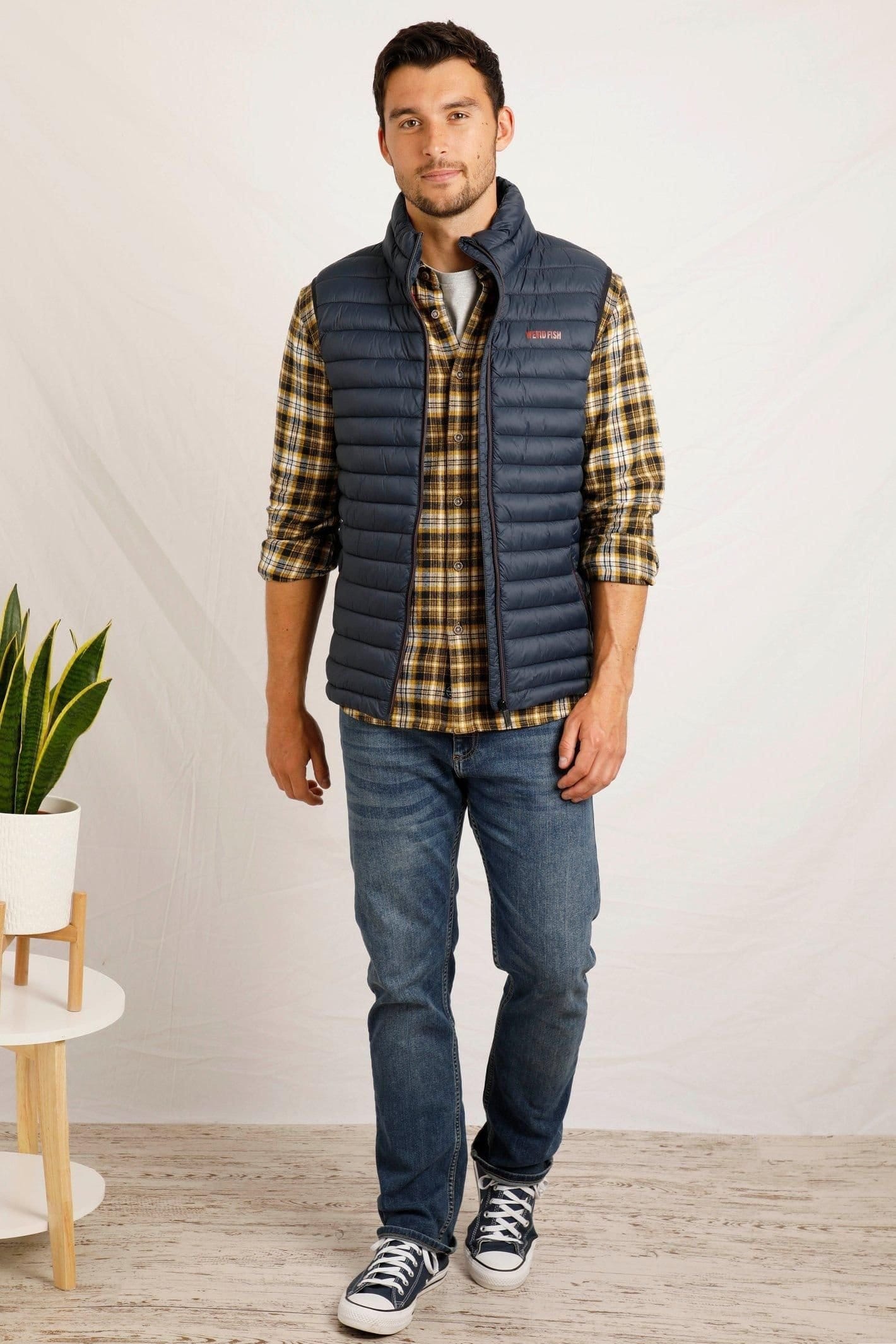 Weird Fish Weird Fish Men's Langtree Lightweight Showerproof Padded Gilet in Navy - 4