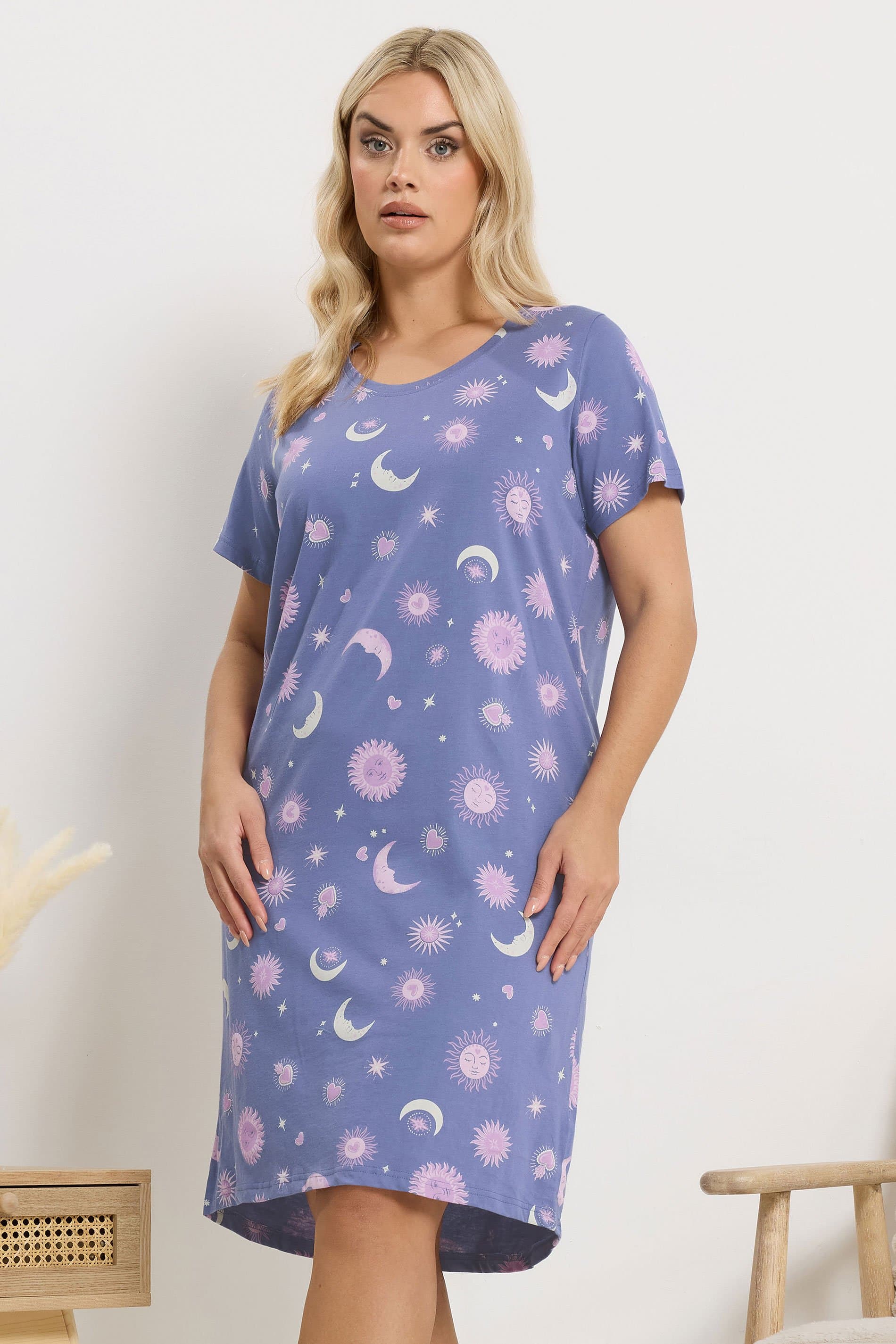 Yours Plus Size Blue Celestial Dipped Back Nightdress