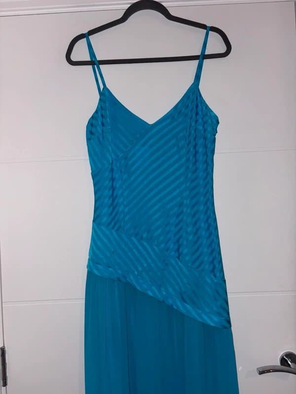 Never Fully Dressed Never Fully Dressed Blue Stripe Sheer Hem Midaxi Dress Size 10 Summer Occasion wedding guest