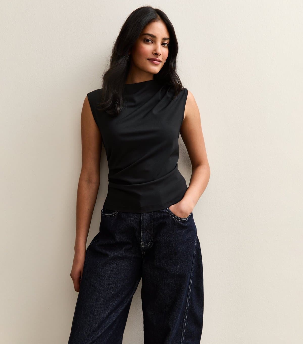 New Look Women's Black Ruched Jersey Tank Top New Look