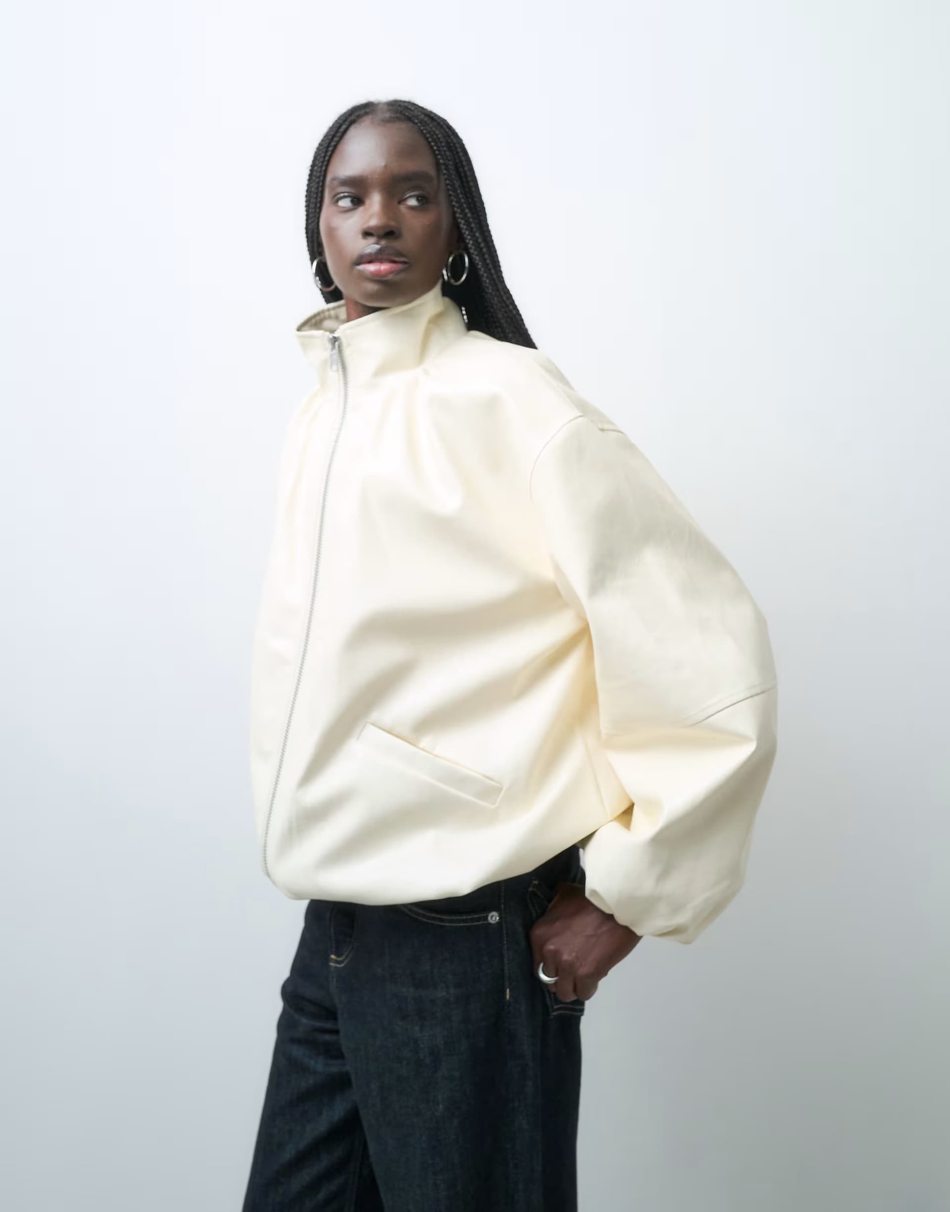 ASOS ASOS DESIGN Tailored faux leather track jacket in cream