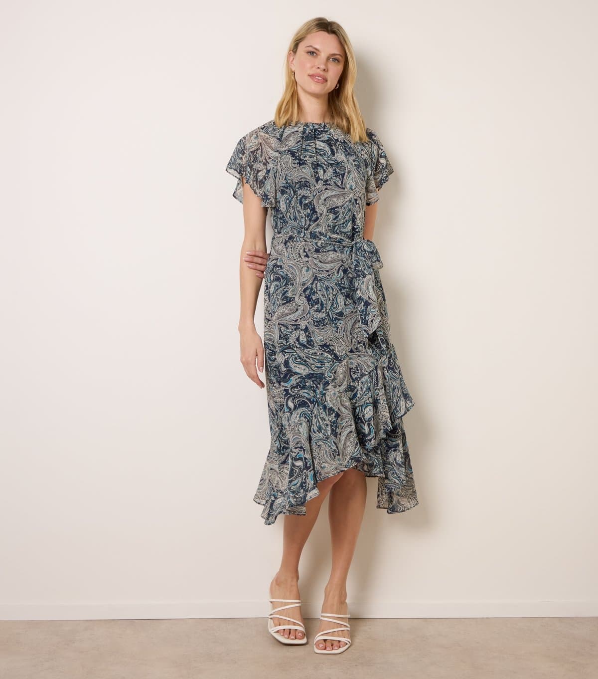 Blue Vanilla Women's Navy Paisley Asymmetric Midi Dress Blue Vanilla New Look