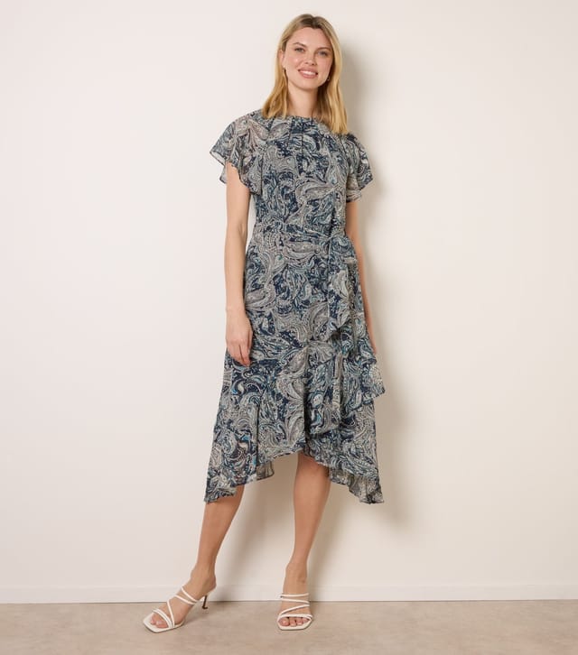 Blue Vanilla Women's Navy Paisley Asymmetric Midi Dress Blue Vanilla New Look - 3
