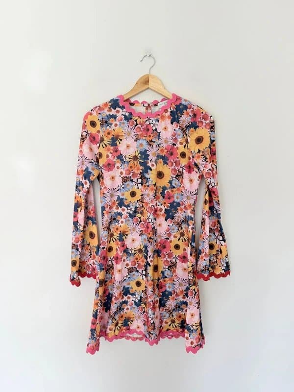 Never Fully Dressed Never Fully Dressed Dress Womens UK12 Floral Long Sleeve Scallop Trim Lace Retro