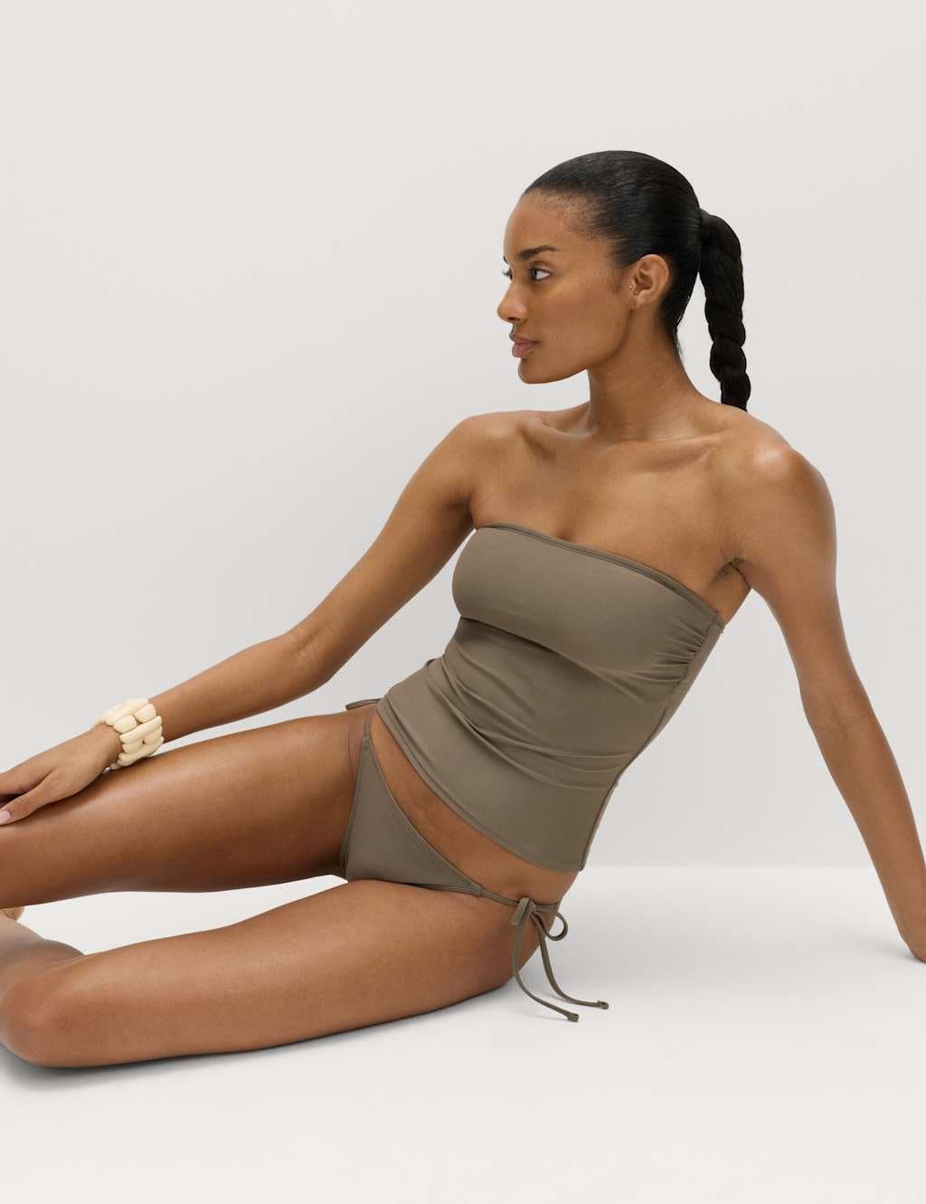 Marks & Spencer M&S Bandeau Tankini Top Dark Khaki