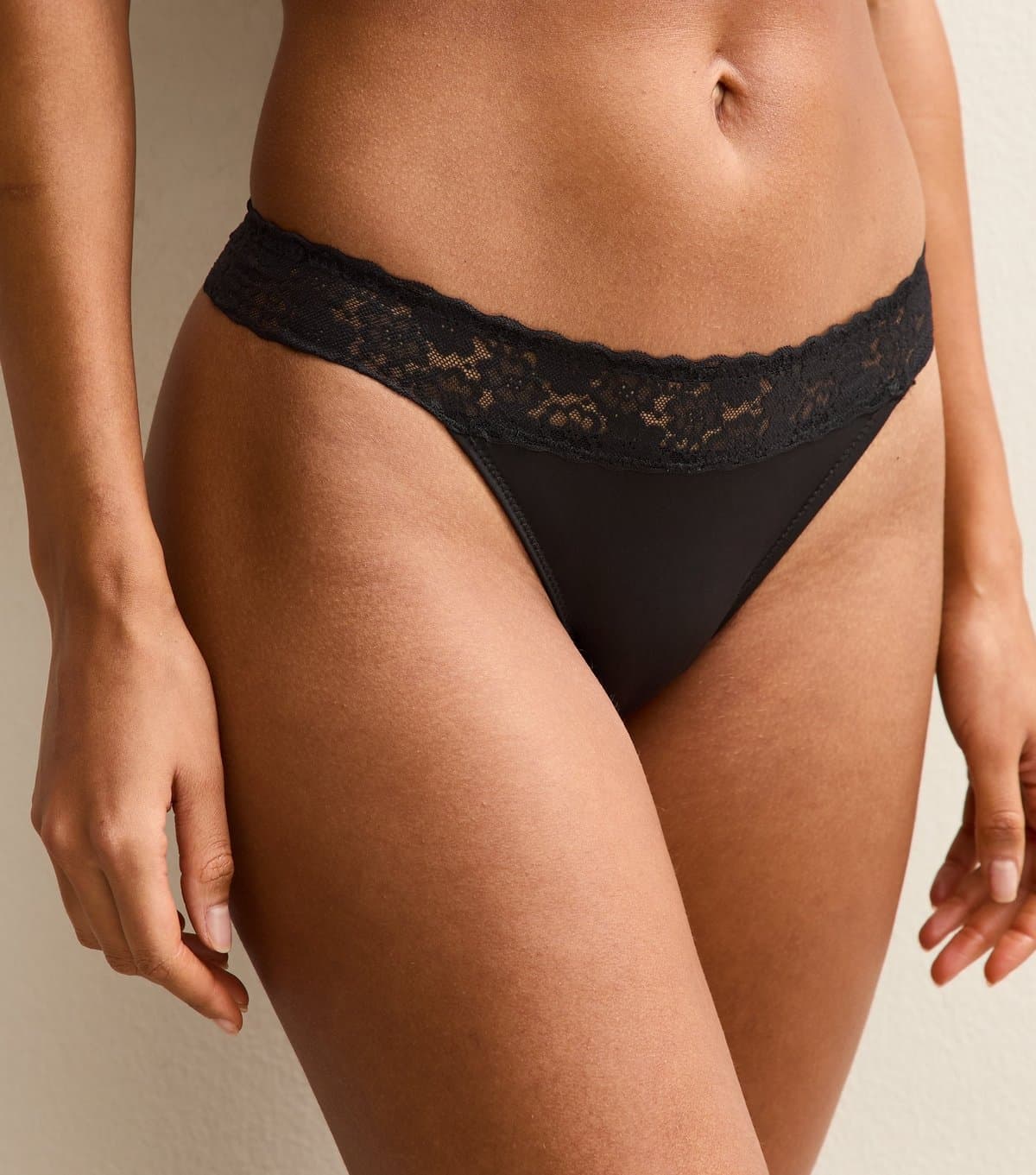 New Look Women's Black Lace Trim Thong New Look