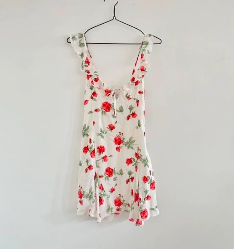 Bershka Bershka red & white floral ruffle mini dress