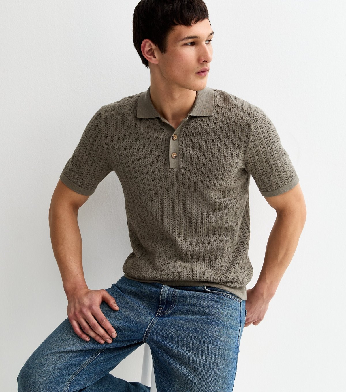 Only and Sons Men's Brown Open Knit Polo Shirt Only and Sons New Look - 2