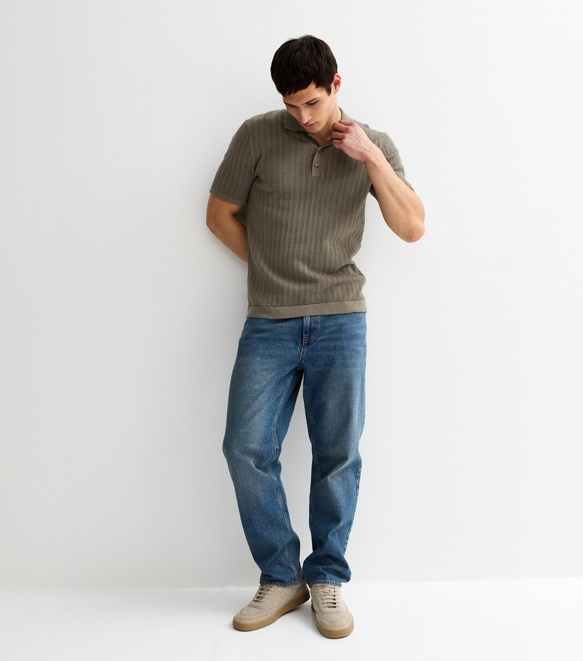 Only and Sons Men's Brown Open Knit Polo Shirt Only and Sons New Look - 3