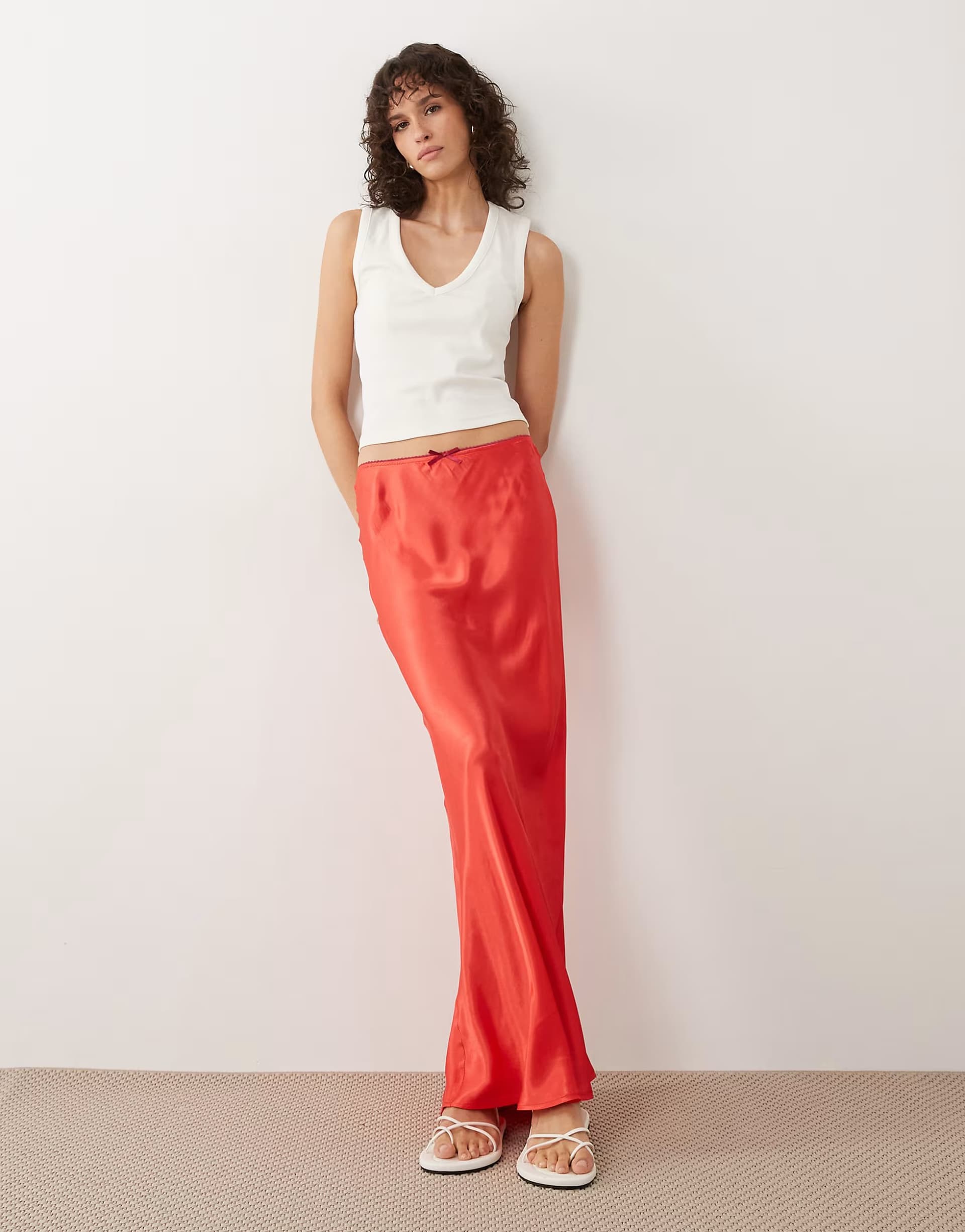 ASOS ASOS Satin Bias Maxi Skirt in Red