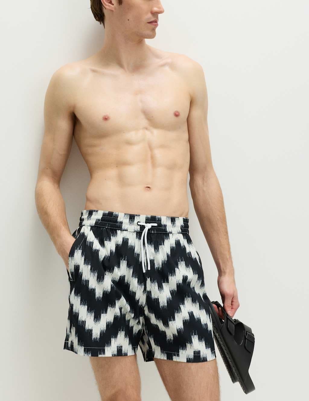 Marks & Spencer M&S Quick Dry Textured Printed Swim Shorts Black Mix