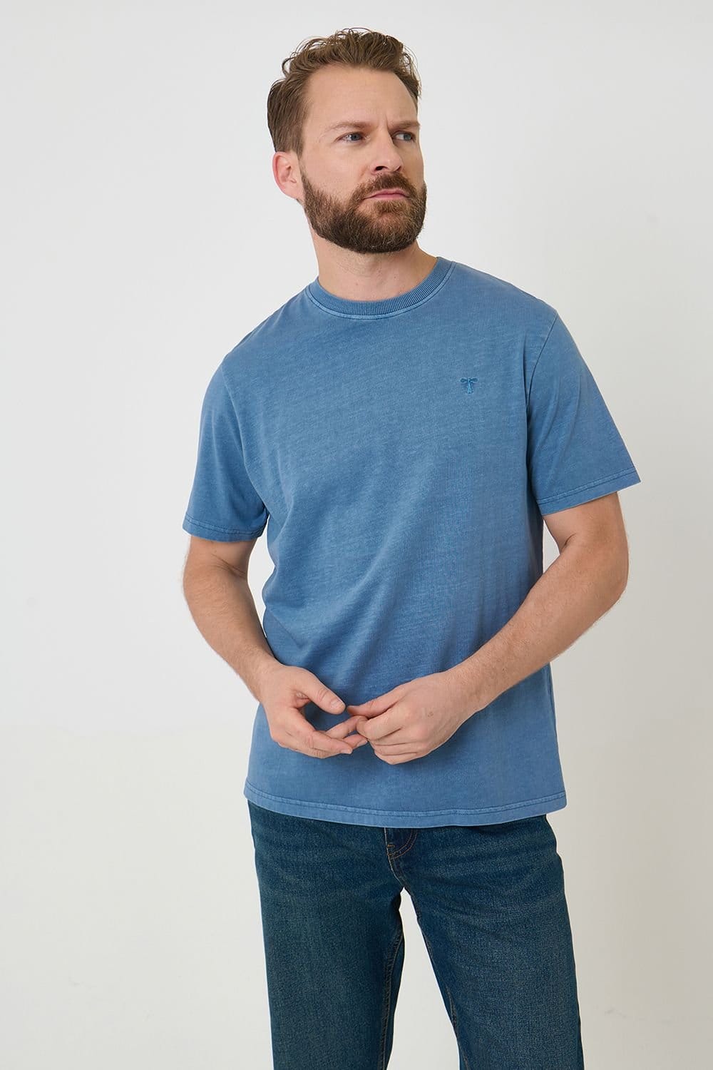 Saltwell Saltwell Men's Garment Dye Cotton Jersey Crew Neck T-Shirt in Blue - 1