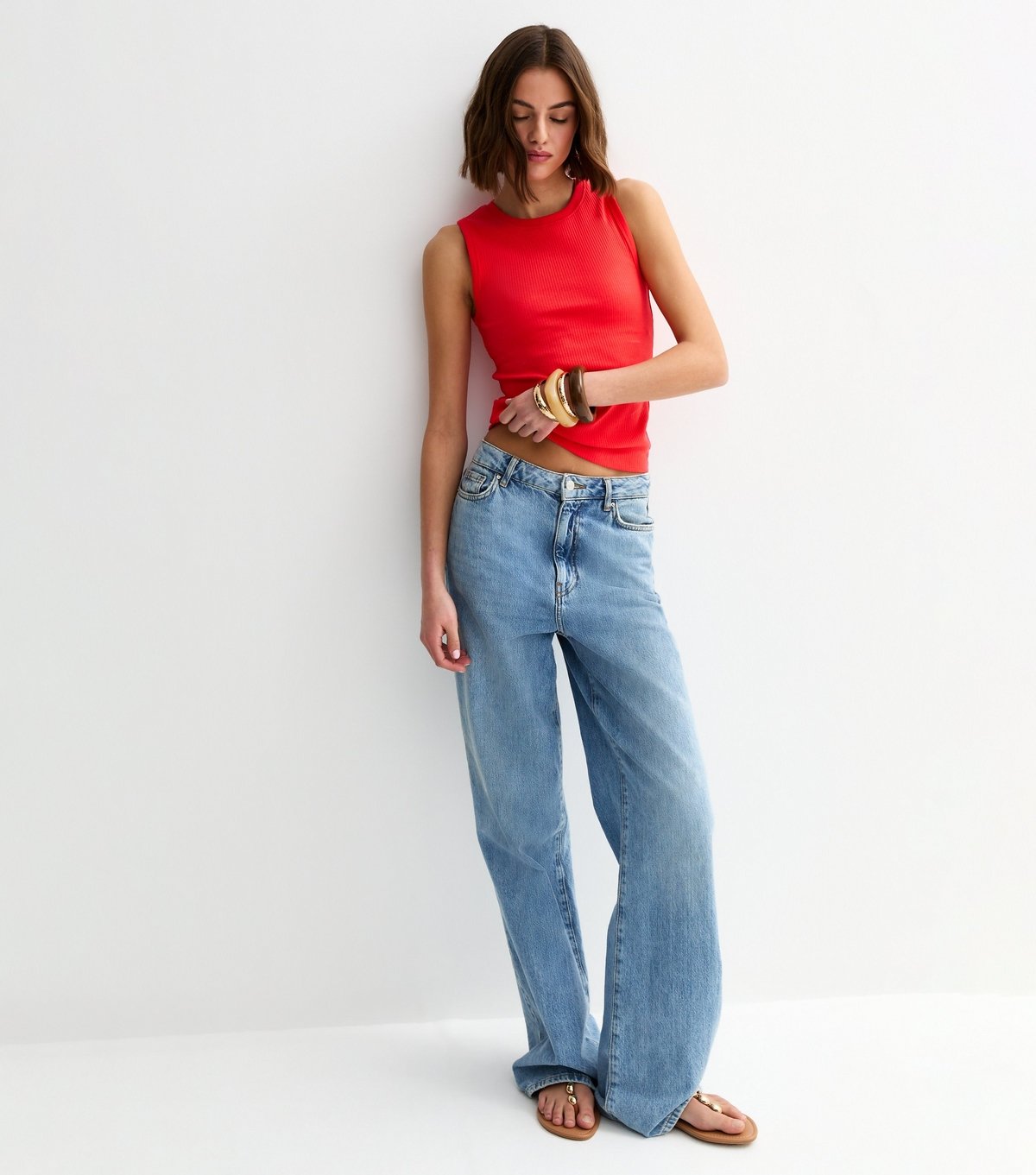 New Look Women's Bright Red Ribbed Tank Top New Look - 3