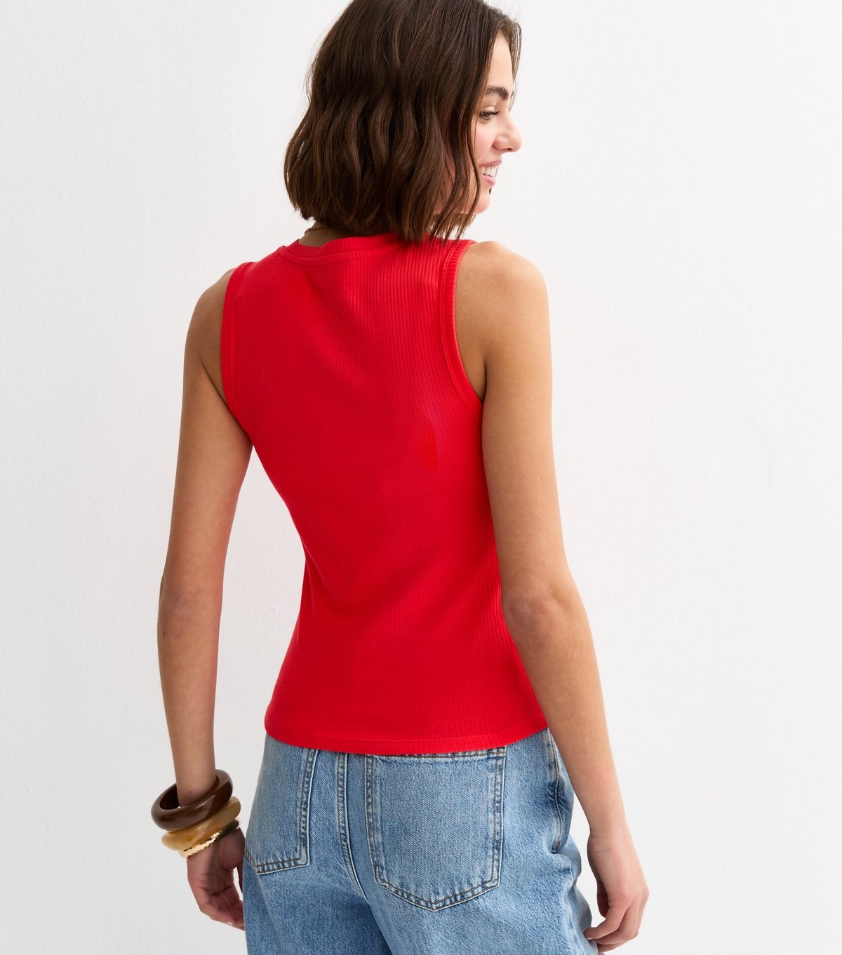 New Look Women's Bright Red Ribbed Tank Top New Look - 4