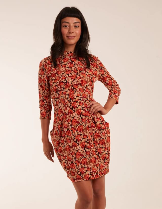 Blue Vanilla High Neck 3/4 Sleeve Dress With Belt - 2