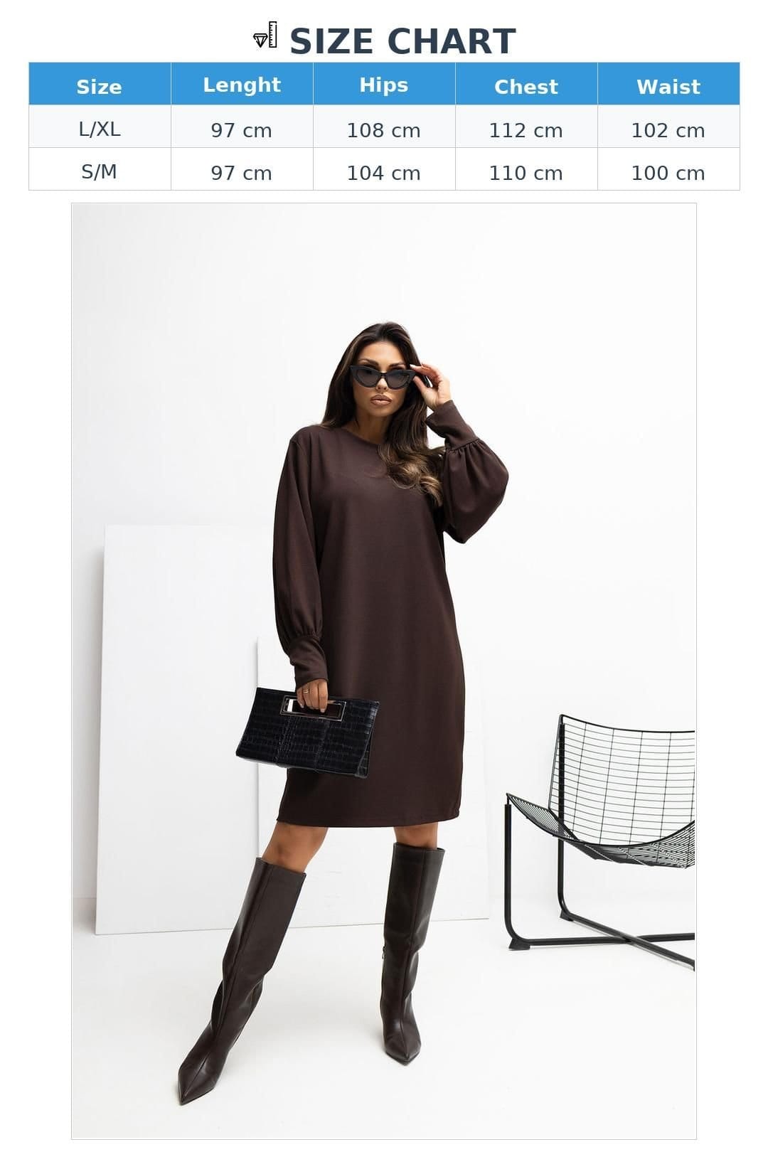 Love Lace Love Lace Women's Buttery Soft Viscose Elastane Puff Sleeve Dress in Brown - 4