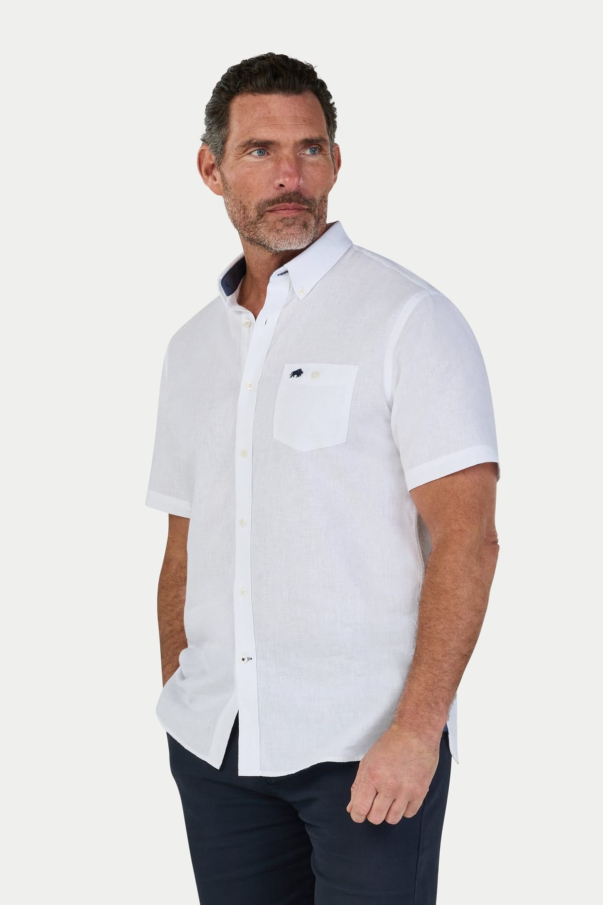 raging bull Raging Bull Men's Short Sleeve Classic Linen Shirt in White - 1