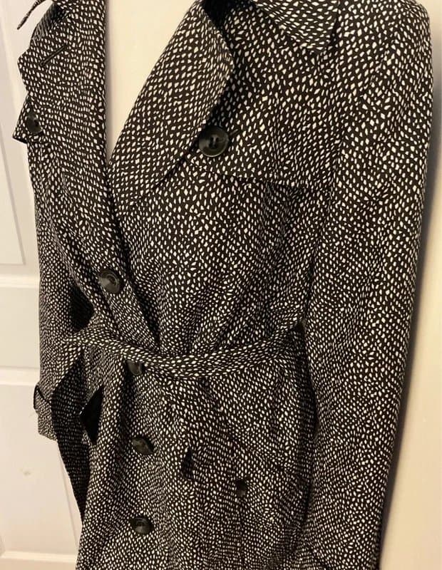 Marks & Spencer M&S Collection Black & White Printed Trench Coat UK 12 Belted Double Breasted Mac Jacket