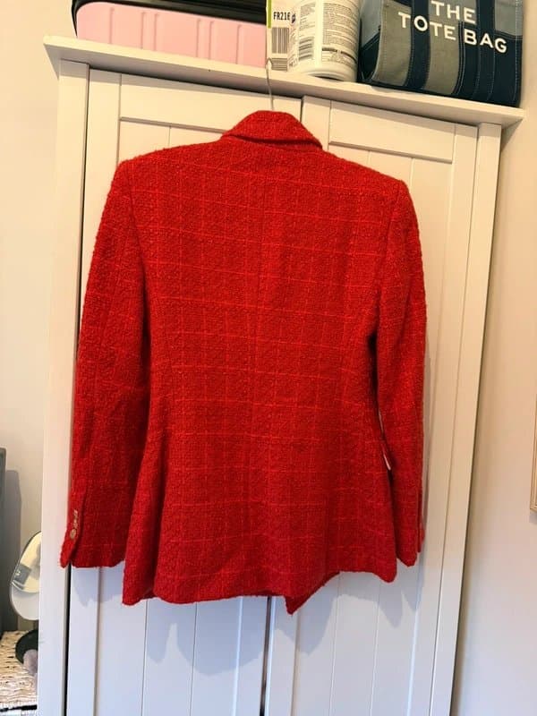 Zara Zara red tweed fitted blazer with gold buttons