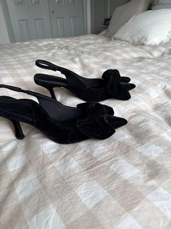 ASOS Design Velvet bow sling back kitten heels