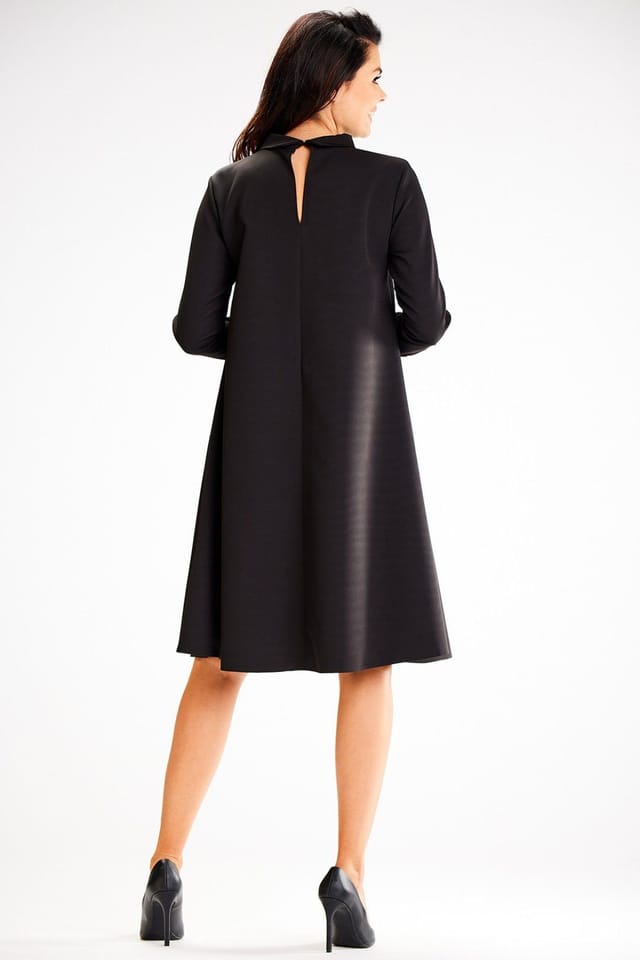 Love Lace Love Lace Women's Loose Trapeze Half Turtleneck Button Back Dress in Black - 3