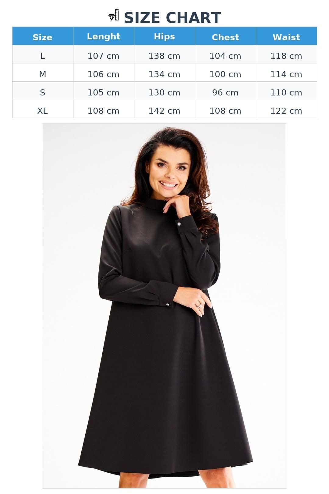 Love Lace Love Lace Women's Loose Trapeze Half Turtleneck Button Back Dress in Black - 4