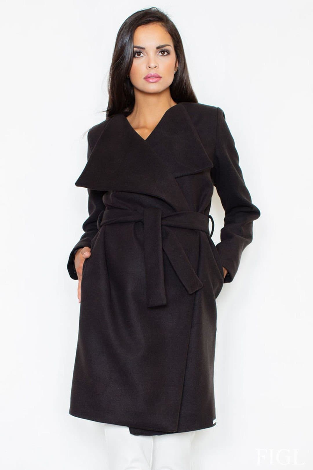 Love Lace Love Lace Women's Elegant Oversize Fleece Coat with Large Lapels in Black