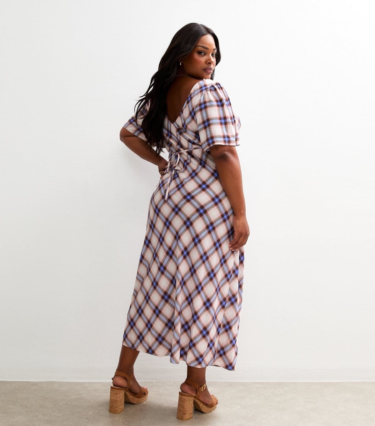 New Look Women's Cream Check Patterned Lace Trim Midi Dress New Look - 4