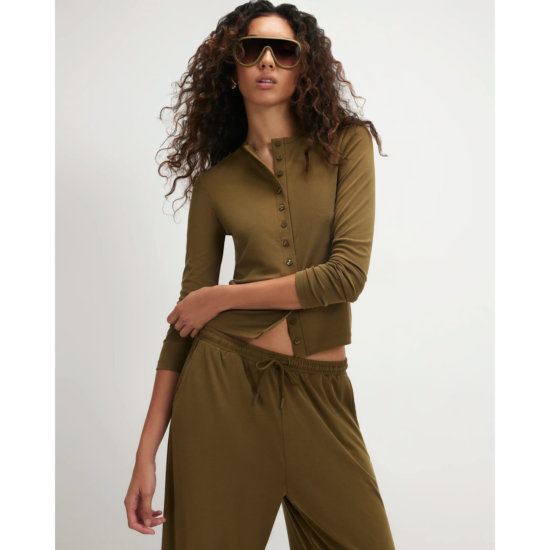 River Island River Island Womens Khaki Long Sleeve Soft Touch Top