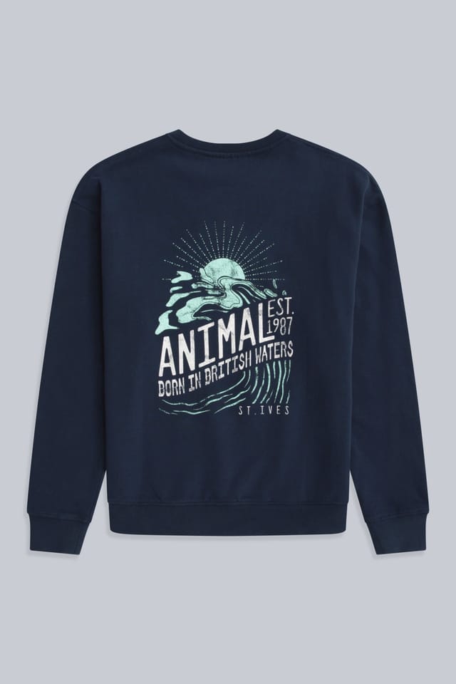 Animal Animal Men's 'Jonah' St Ives Soft Cotton Comfortable Casual Pullover Sweatshirt in Navy - 2