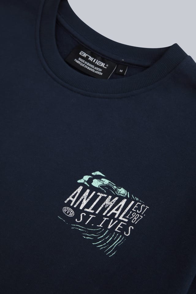 Animal Animal Men's 'Jonah' St Ives Soft Cotton Comfortable Casual Pullover Sweatshirt in Navy - 3