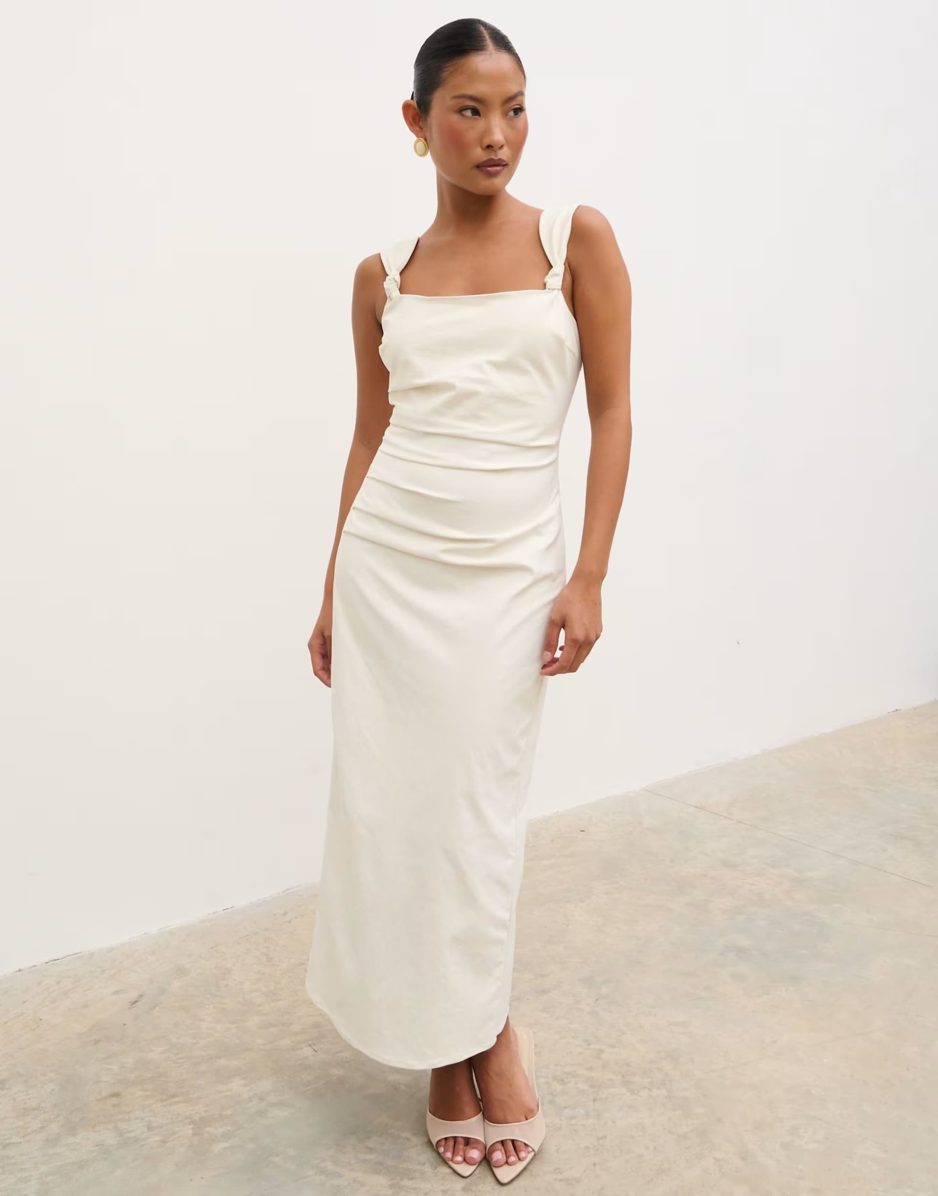 ASOS Pretty Lavish Maja bengaline knot strap square neck maxi dress in cream