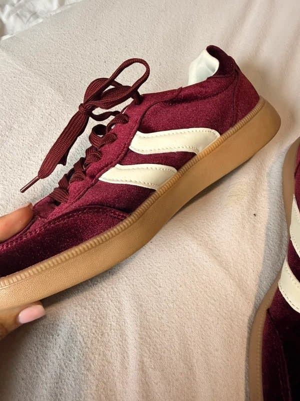 New Look Burgundy Trainers with white stripe