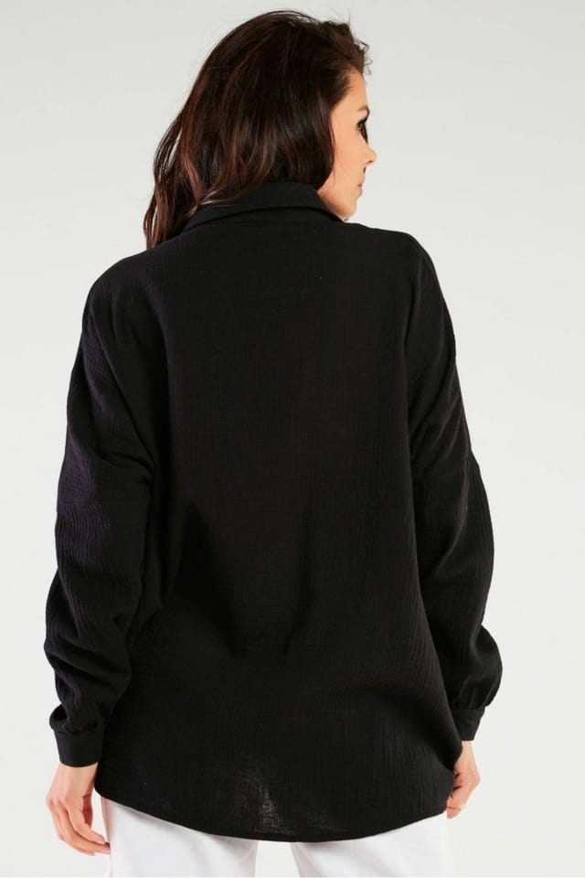 Love Lace Love Lace Women's Infinite Oversized Button Neck Long Sleeve Shirt in Black - 3