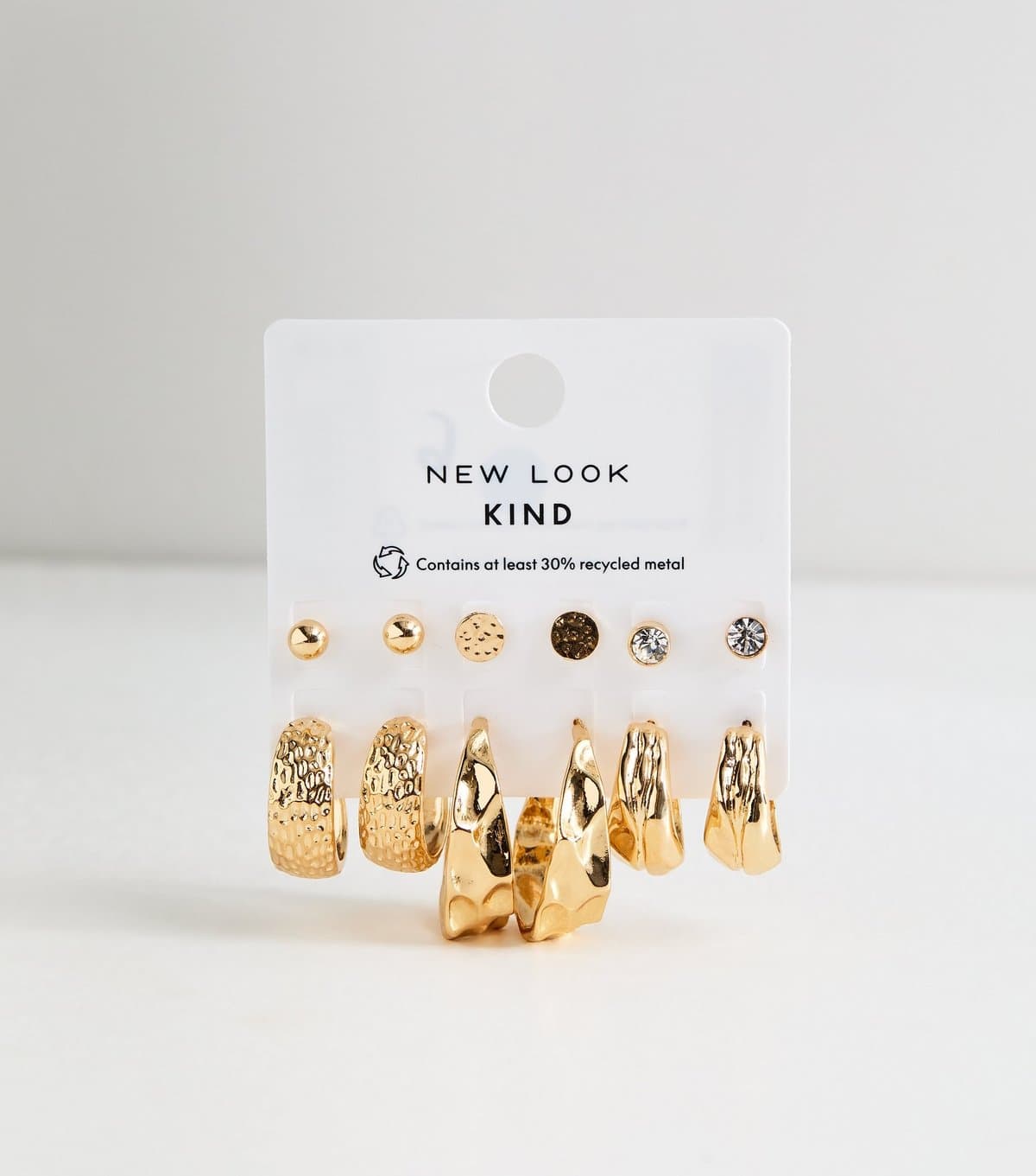 New Look Gold Tone Pack of 6 Beaten Stud and Hoop Earrings New Look