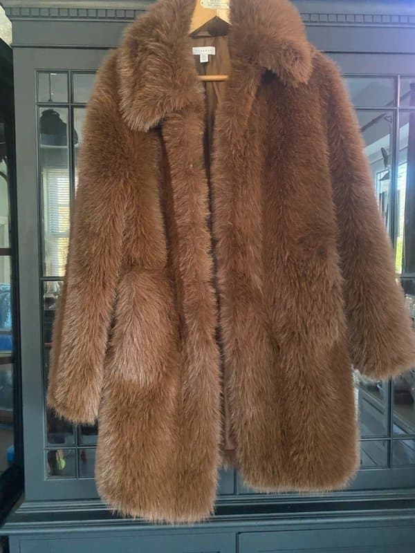 Topshop Brown Faux Fur mid coat size 10