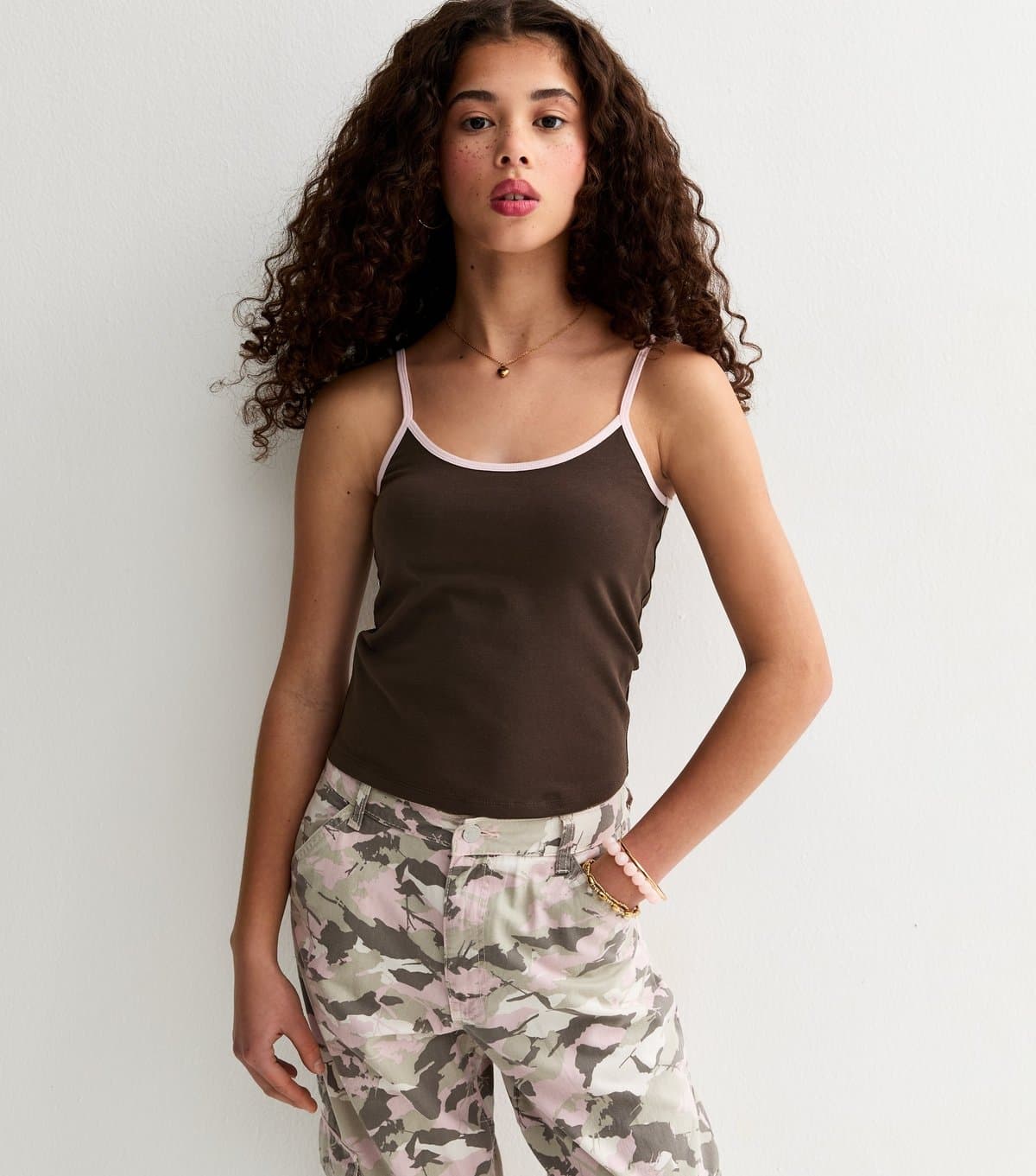 New Look Girls' Dark Brown Jersey Scoop Neck Cami Top New Look