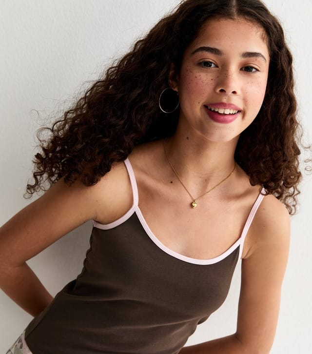 New Look Girls' Dark Brown Jersey Scoop Neck Cami Top New Look - 2