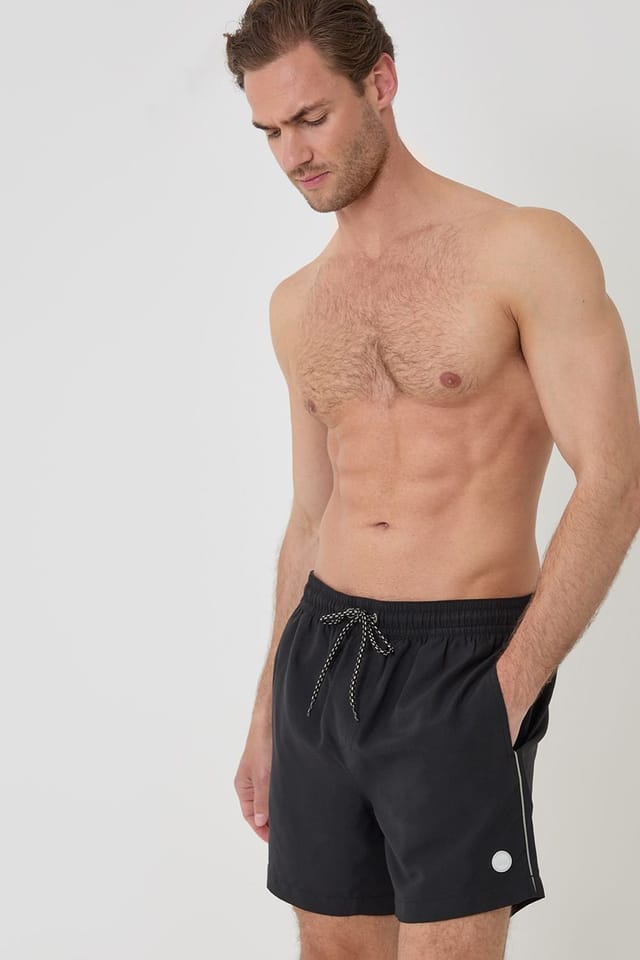 Threadbare Threadbare Men's 'Briar' Swim Shorts with Contrast Piping in Black - 3
