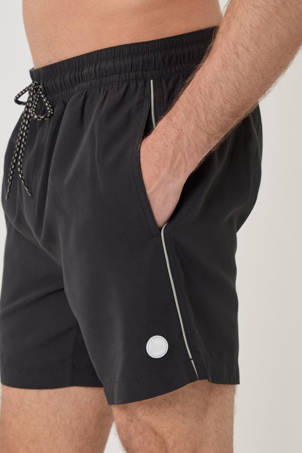 Threadbare Threadbare Men's 'Briar' Swim Shorts with Contrast Piping in Black - 4