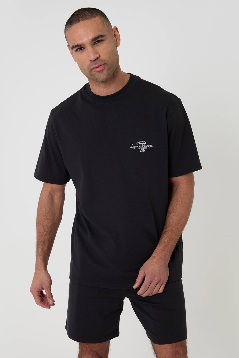 Threadbare Threadbare Men's Cotton Relaxed Fit Graphic Print Short Lounge Set in Black - 2