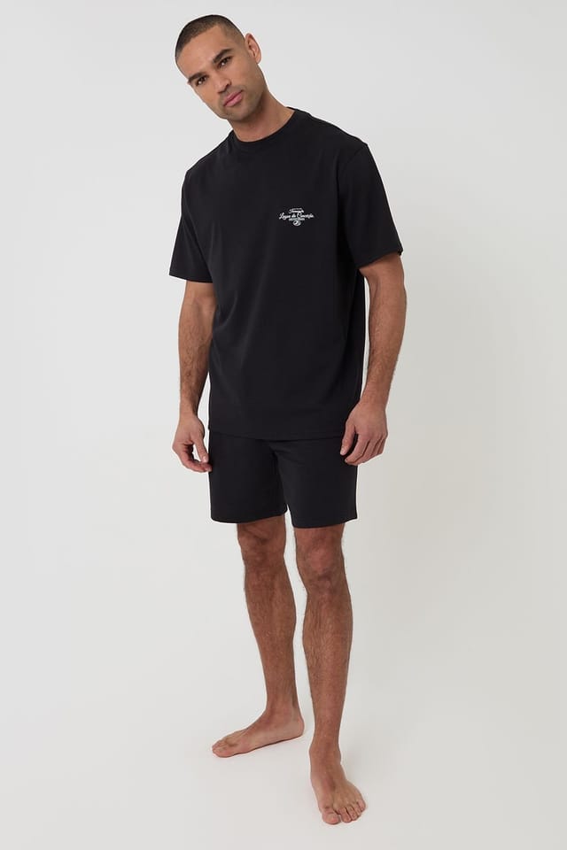 Threadbare Threadbare Men's Cotton Relaxed Fit Graphic Print Short Lounge Set in Black - 3