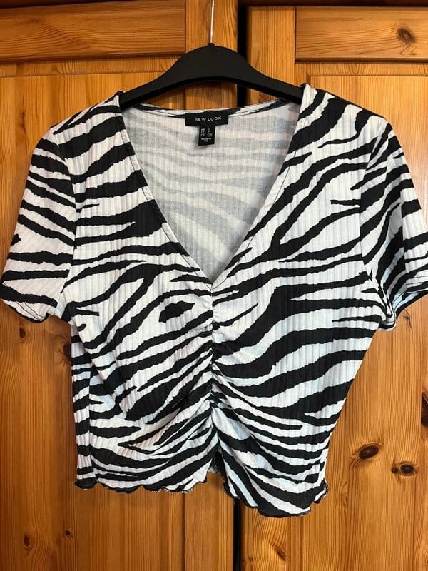 New Look Zebra Print Ruched V-Neck Top