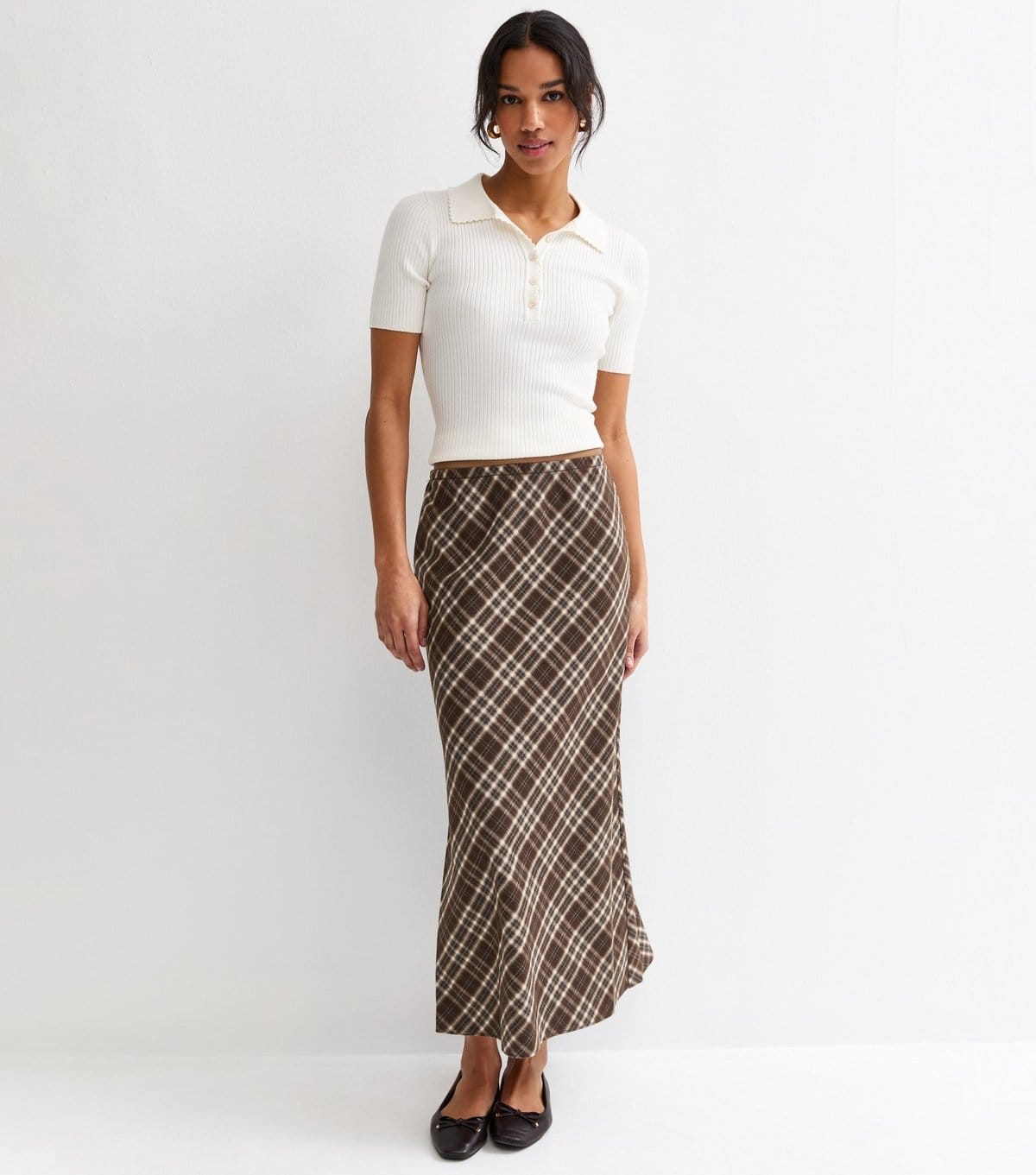 New Look Women's Brown Check Bias Cut Midi Skirt New Look - 4