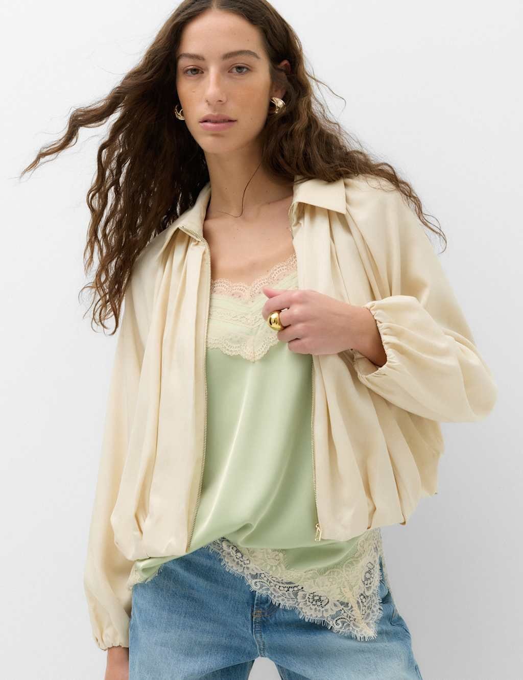 Marks & Spencer M&S Contrast Lace Trim Cami Top Light Green Mix - 1